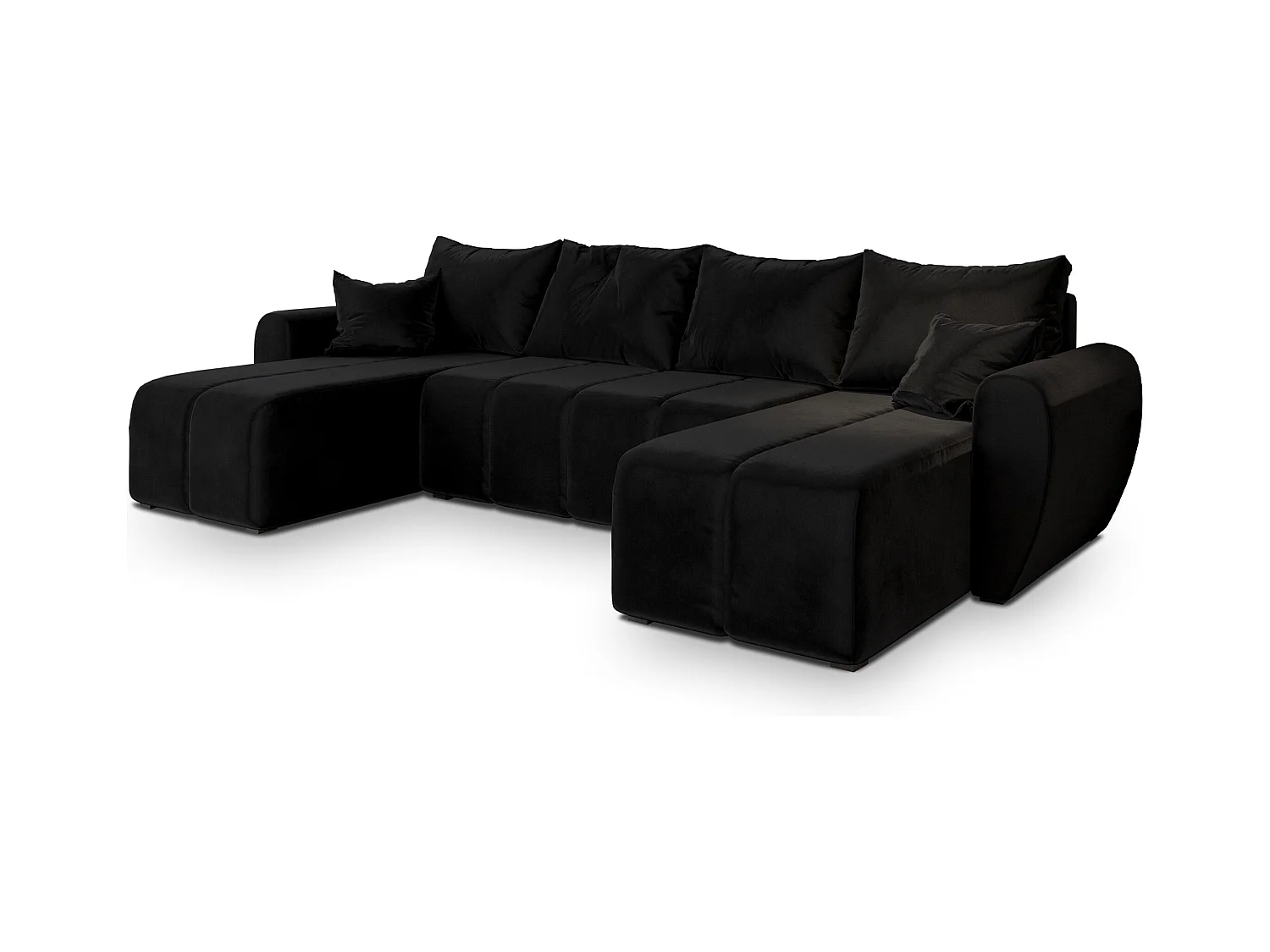 Canapé d'angle MADISON Noir en peluche avec fonction de couchage