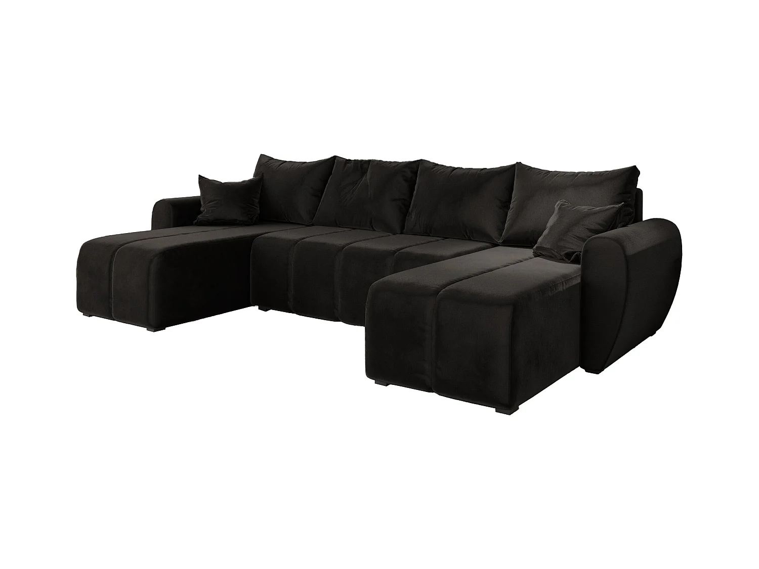 Canapé d'angle MADISON Noir en peluche avec fonction de couchage