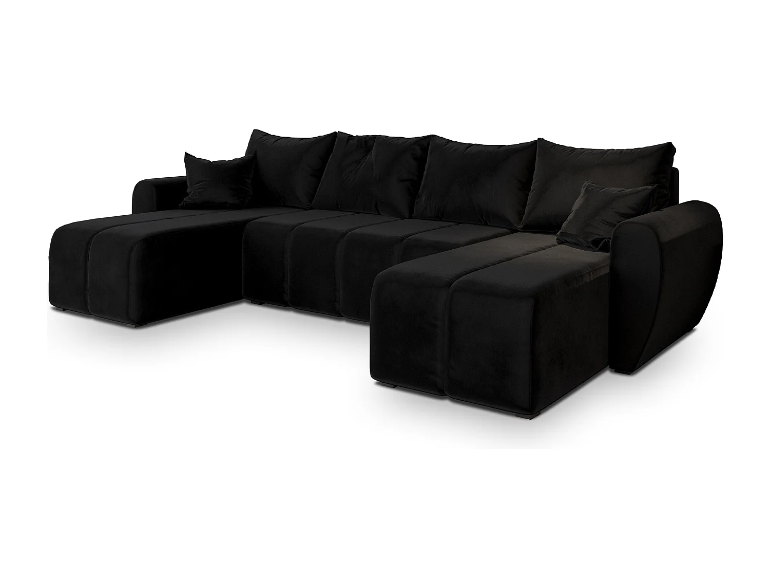 Canapé d'angle MADISON Noir en peluche avec fonction de couchage