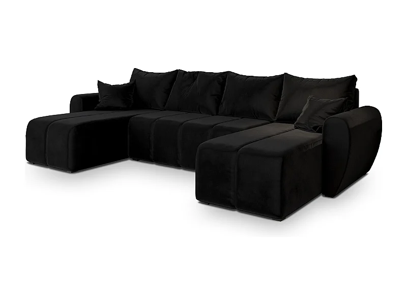 Canapé d'angle MADISON Noir en peluche avec fonction de couchage