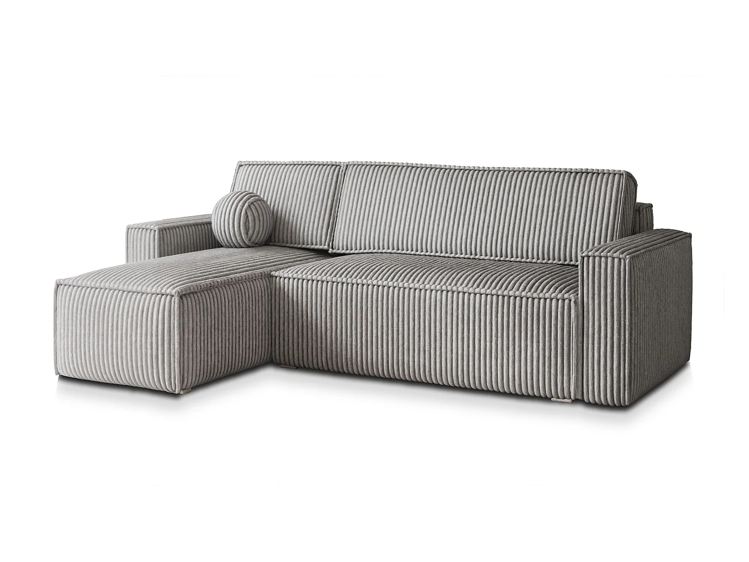 Canapé d'angle RAVELO Gris clair en velours côtelé avec fonction de couchage