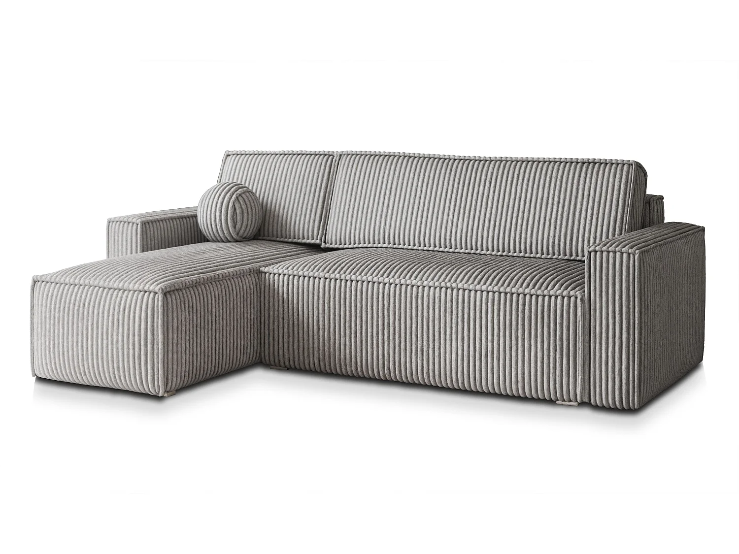 Canapé d'angle RAVELO Gris clair en velours côtelé avec fonction de couchage