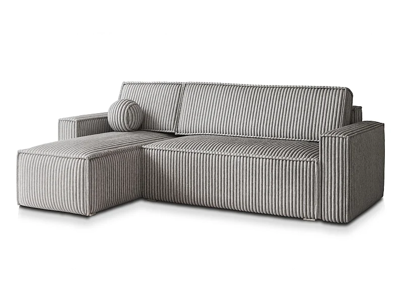 Canapé d'angle RAVELO Gris clair en velours côtelé avec fonction de couchage
