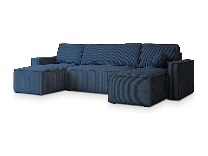 Canapé d'angle PESANO Bleu en velours côtelé avec fonction de couchage