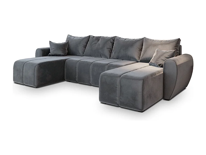 Canapé d'angle MADISON Gris en peluche avec fonction de couchage