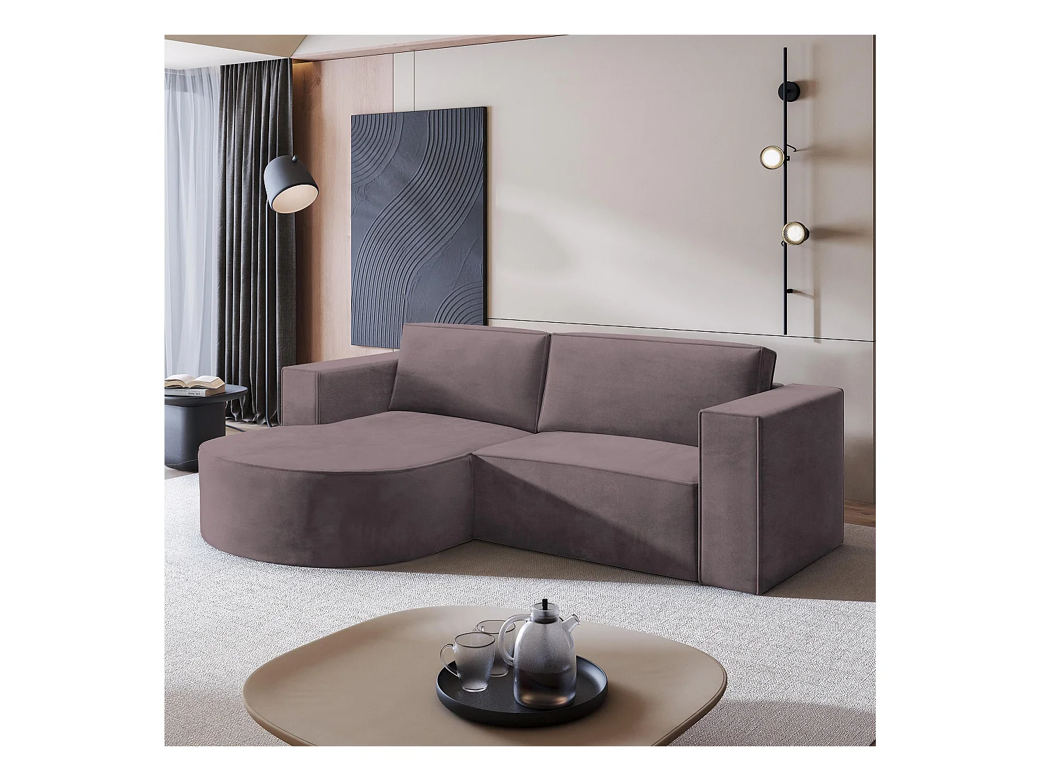 Canapé d'angle SORELA Parme en velours avec fonction de couchage