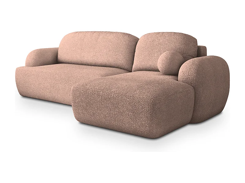 Canapé d'angle MODENZA Rose poudré en bouclé avec fonction de couchage