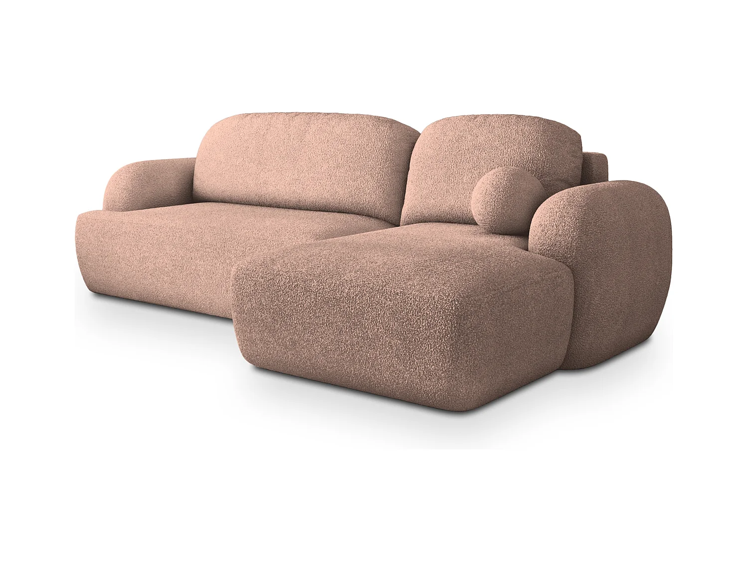 Canapé d'angle MODENZA Rose poudré en bouclé avec fonction de couchage