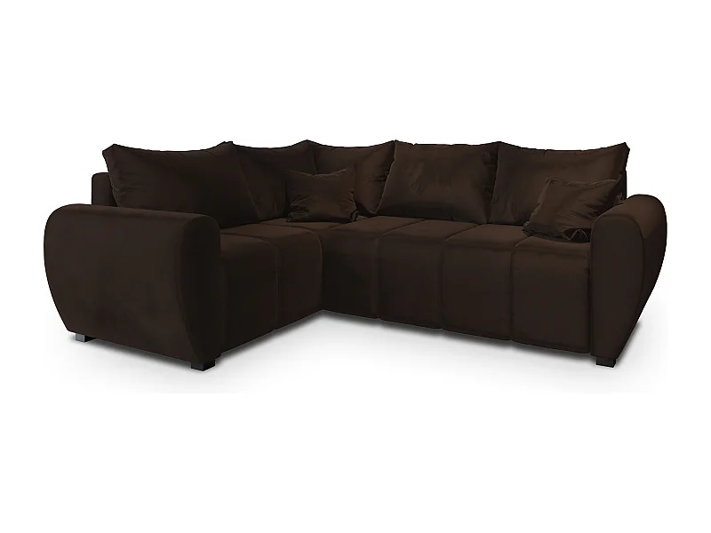 Canapé d'angle MADISON Marron en peluche avec fonction de couchage
