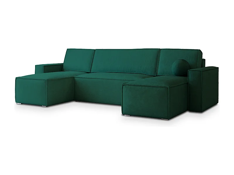 Canapé d'angle PESANO Vert Sapin en velours avec fonction de couchage
