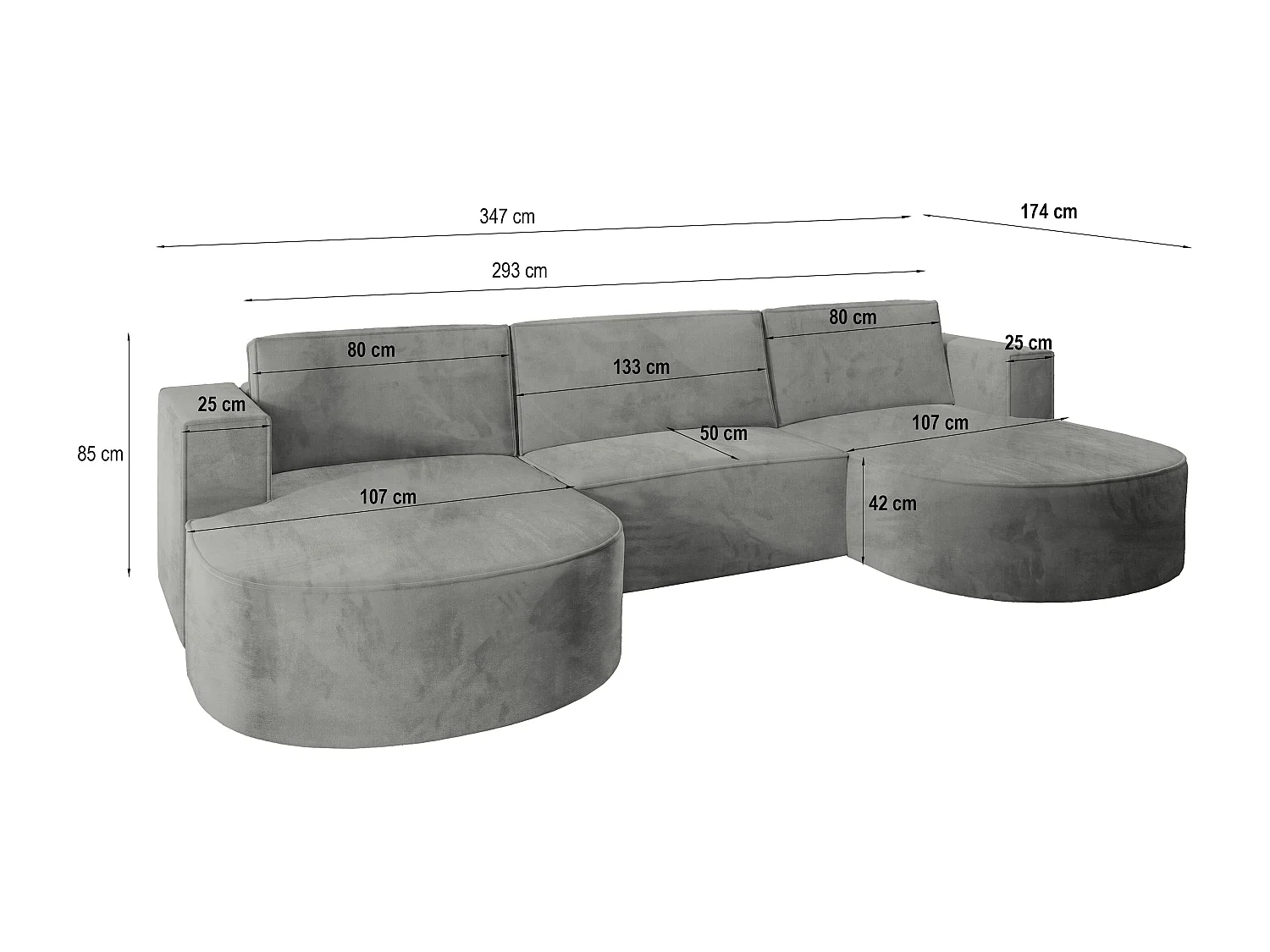 Canapé d'angle VEZZO Gris en velours avec fonction de couchage