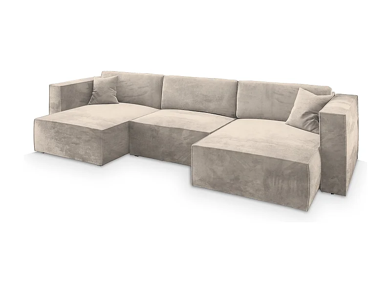 Canapé d'angle SARMO Crème en velours avec fonction de couchage