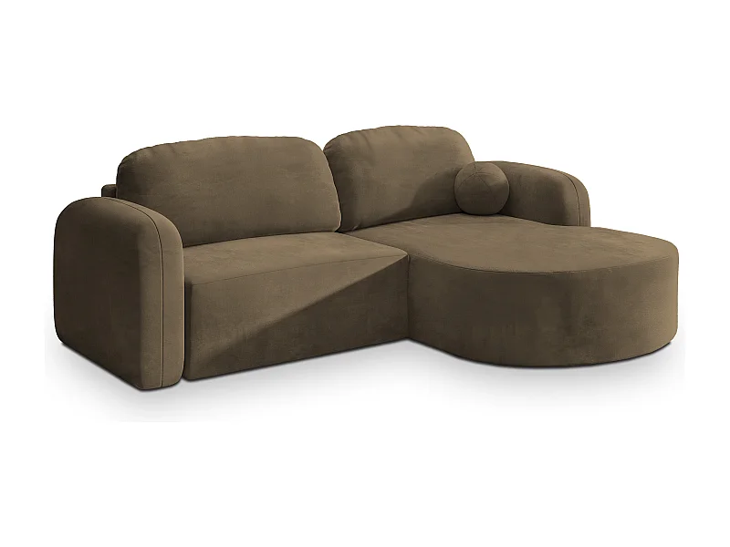 Canapé d'angle AMILIA Beige en velours avec fonction de couchage