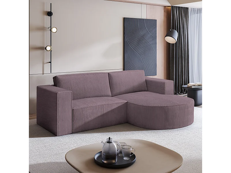 Canapé d'angle SORELA Parme en velours côtelé avec fonction de couchage