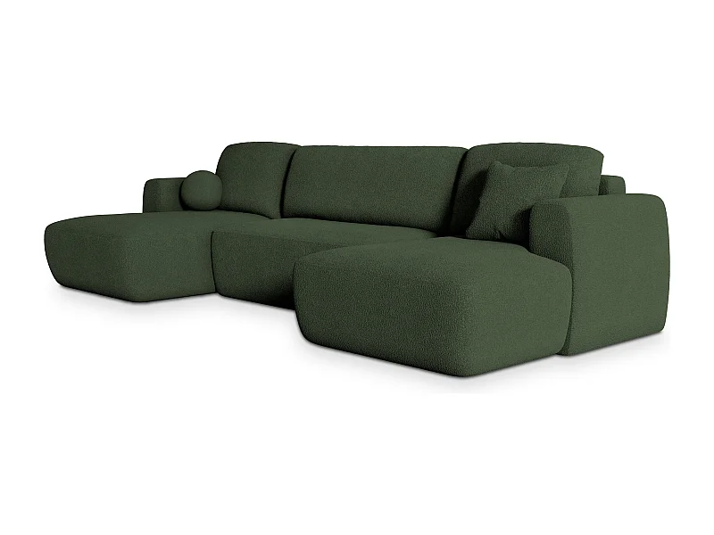 Canapé d'angle SENTUM Vert en bouclé avec fonction de couchage