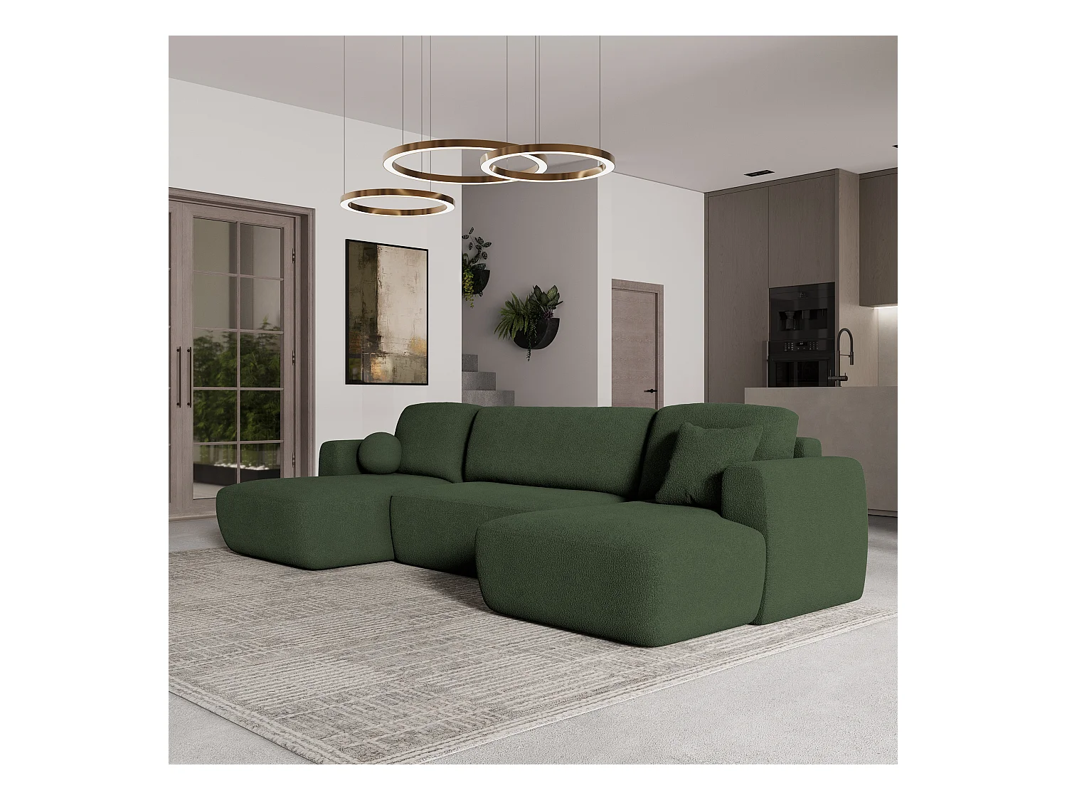 Canapé d'angle SENTUM Vert en bouclé avec fonction de couchage