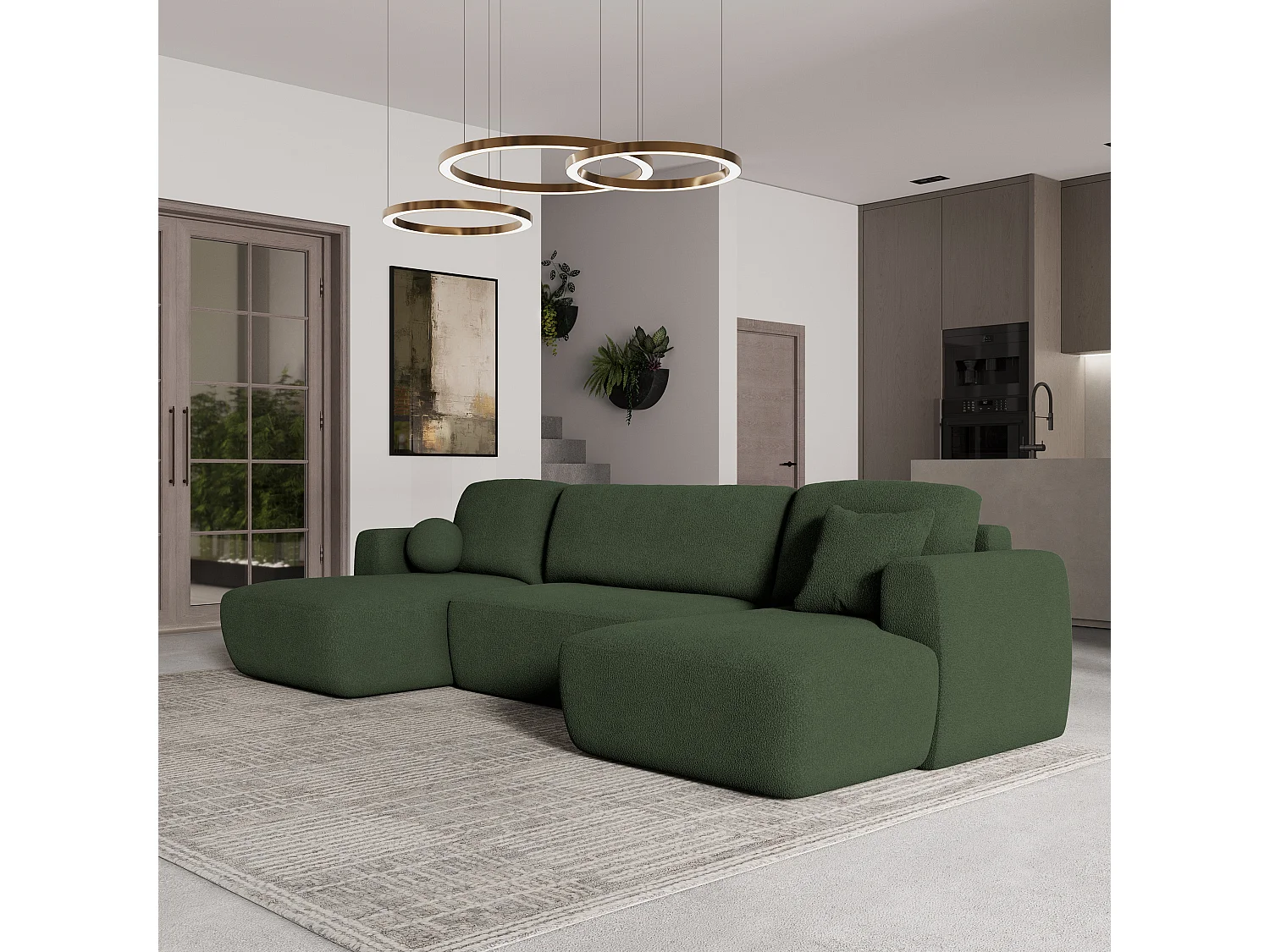 Canapé d'angle SENTUM Vert en bouclé avec fonction de couchage