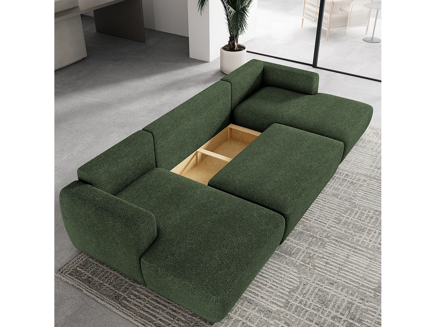 Canapé d'angle SENTUM Vert en bouclé avec fonction de couchage