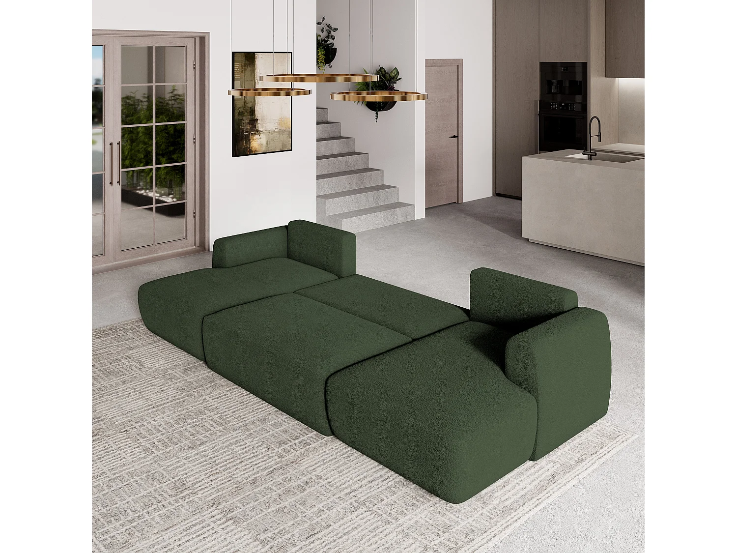 Canapé d'angle SENTUM Vert en bouclé avec fonction de couchage