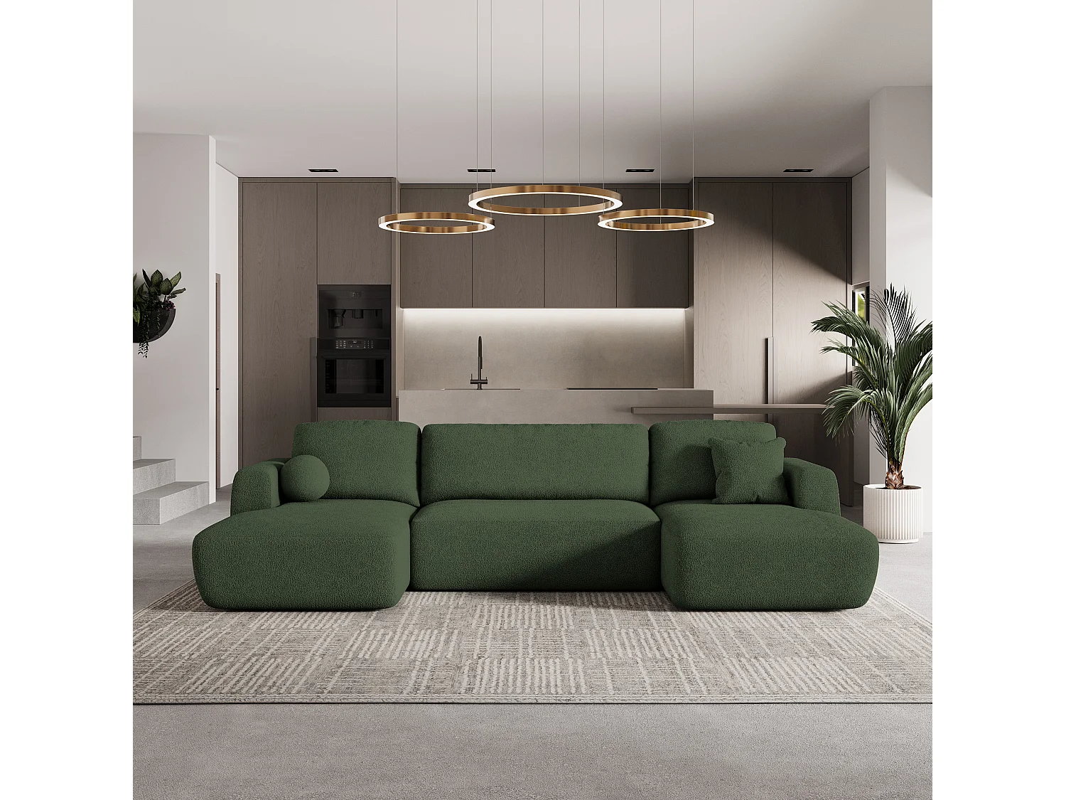 Canapé d'angle SENTUM Vert en bouclé avec fonction de couchage