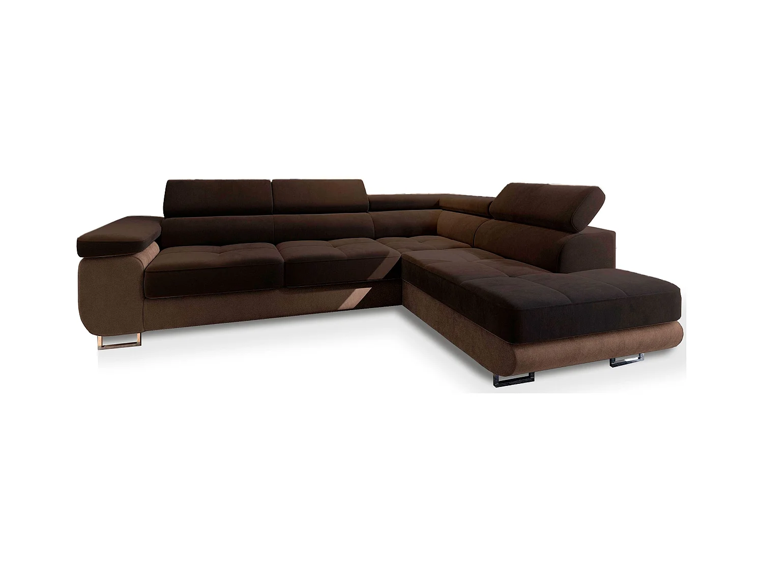 Canapé d'angle SELVA Marron en velours avec fonction de couchage