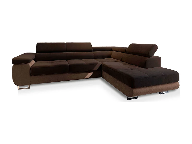 Canapé d'angle SELVA Marron en velours avec fonction de couchage