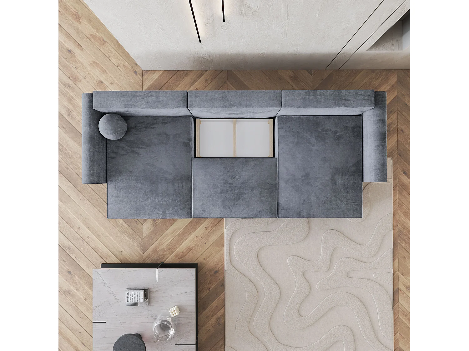 Canapé d'angle FENTO Gris en velours avec fonction de couchage