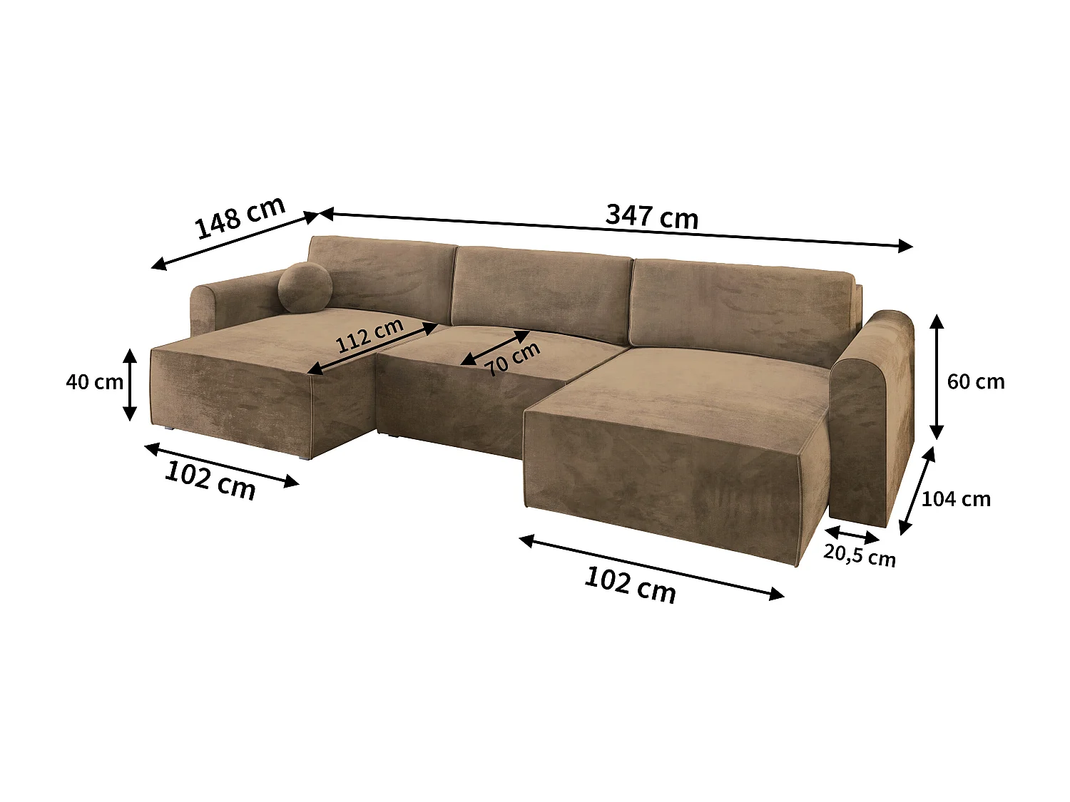 Canapé d'angle FENTO Gris en velours avec fonction de couchage