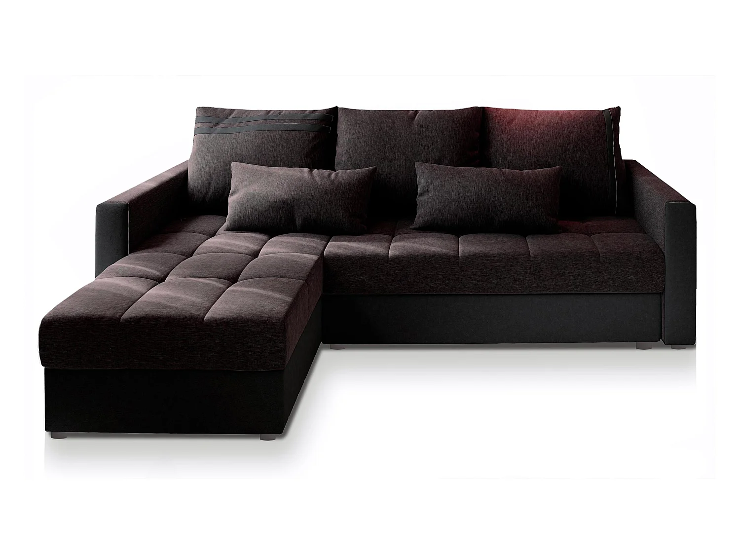 Canapé d'angle KOS PIK Gris en tissu texturé avec fonction de couchage