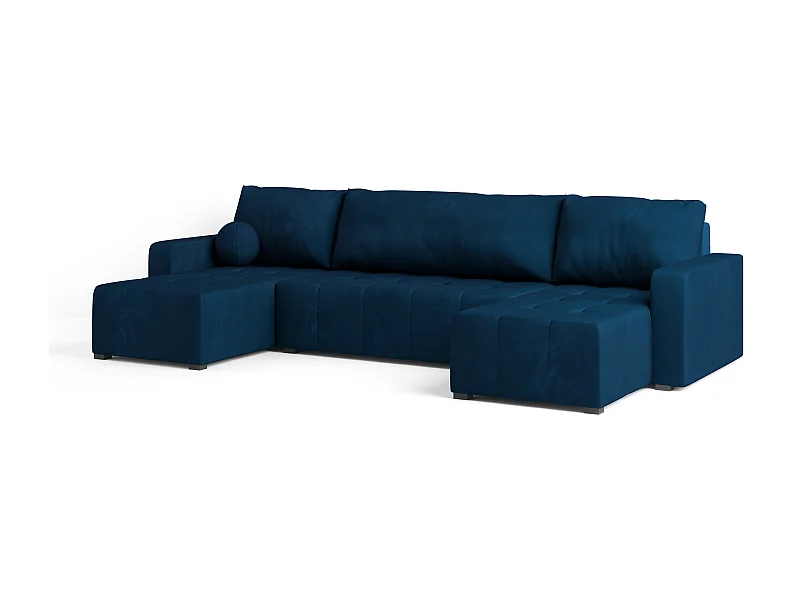Canapé d'angle TOLARI Bleu en peluche avec fonction de couchage