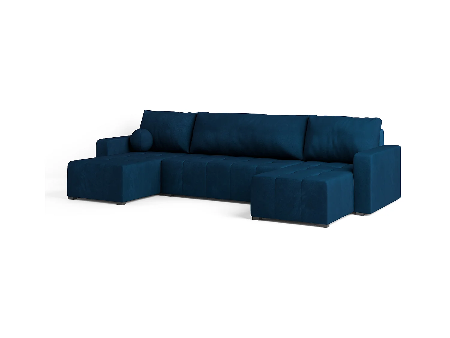 Canapé d'angle TOLARI Bleu en peluche avec fonction de couchage
