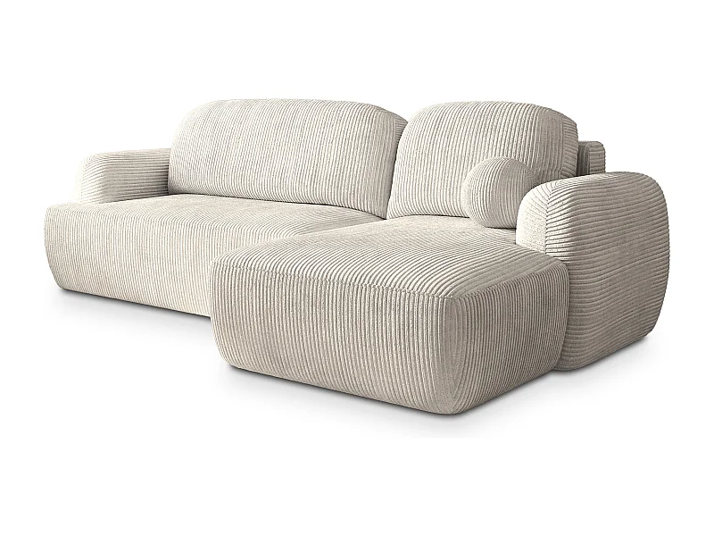 Canapé d'angle MODENZA Crème en velours côtelé avec fonction de couchage