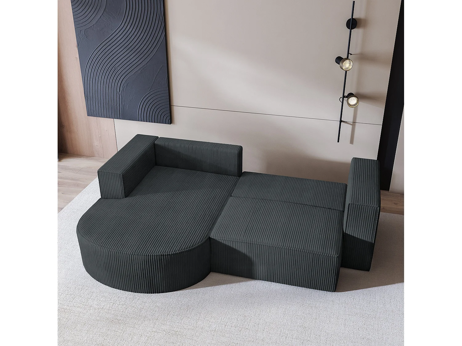 Canapé d'angle SORELA Gris anthracite en velours côtelé avec fonction de couchage