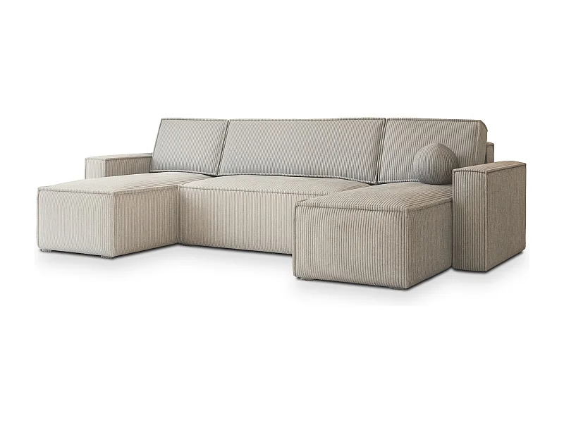 Canapé d'angle PESANO Crème en velours côtelé avec fonction de couchage