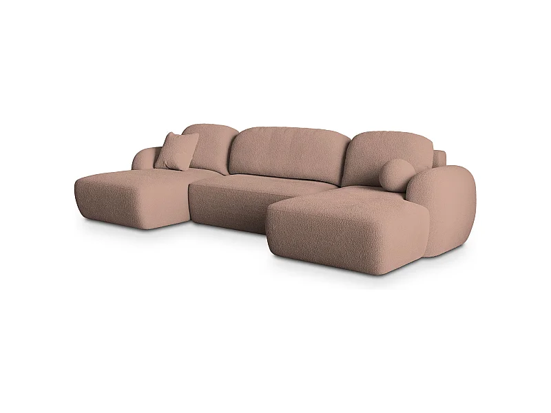 Canapé d'angle SAVONA Rose poudré en bouclé avec fonction de couchage