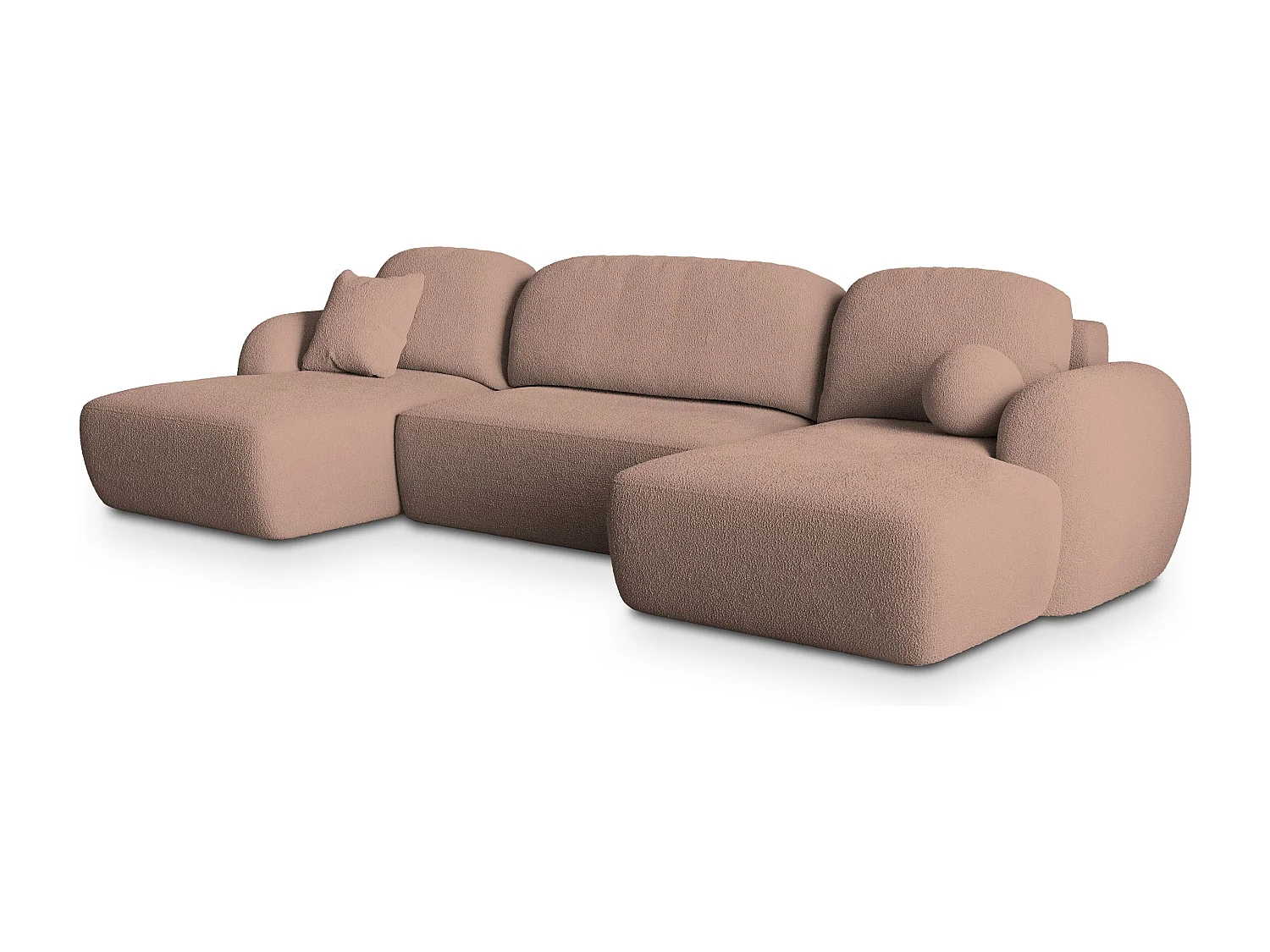 Canapé d'angle SAVONA Rose poudré en bouclé avec fonction de couchage