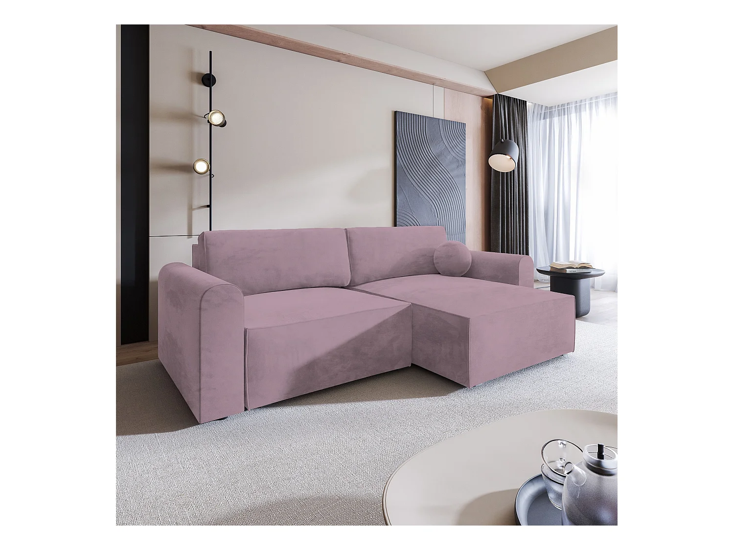 Canapé d'angle FIANO Parme en velours avec fonction de couchage