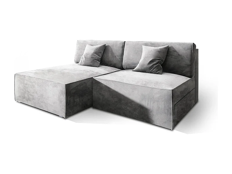 Canapé d'angle FIORO Gris clair en velours avec fonction de couchage