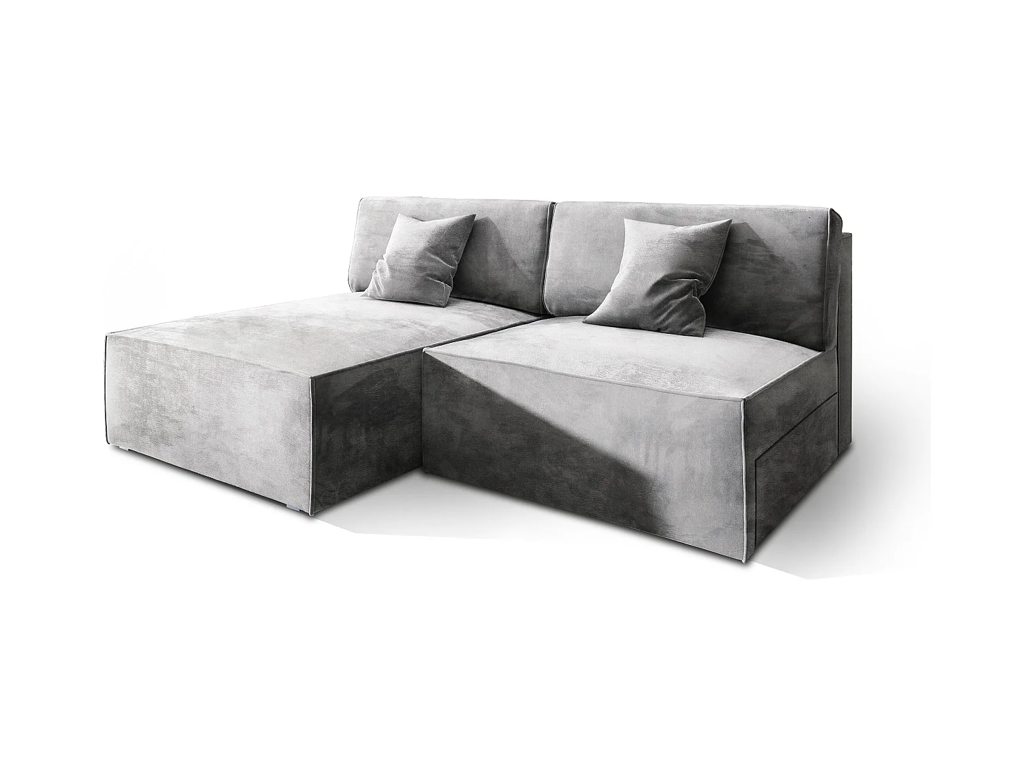 Canapé d'angle FIORO Gris clair en velours avec fonction de couchage