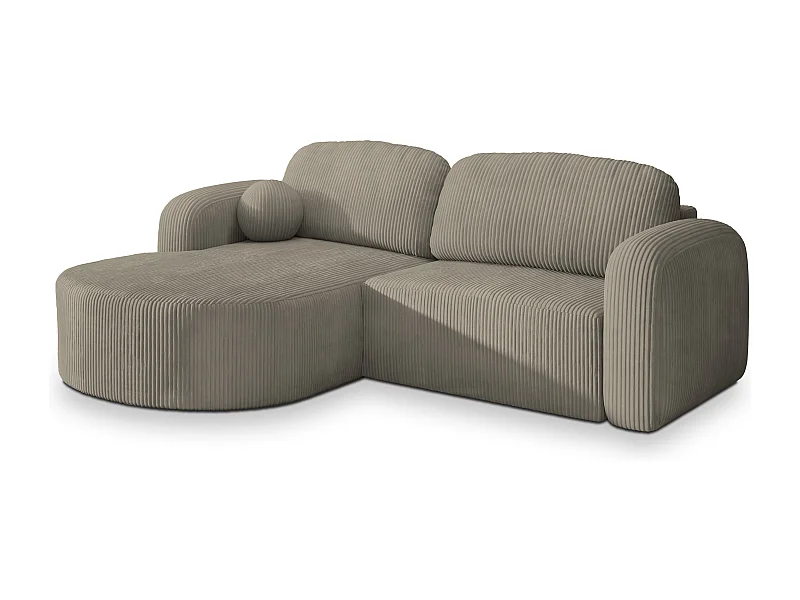 Canapé d'angle AMILIA Beige en velours côtelé avec fonction de couchage