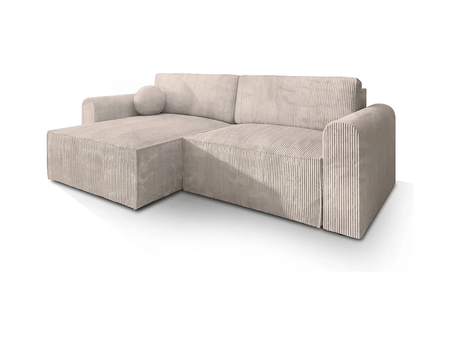 Canapé d'angle FIANO Crème en velours côtelé avec fonction de couchage