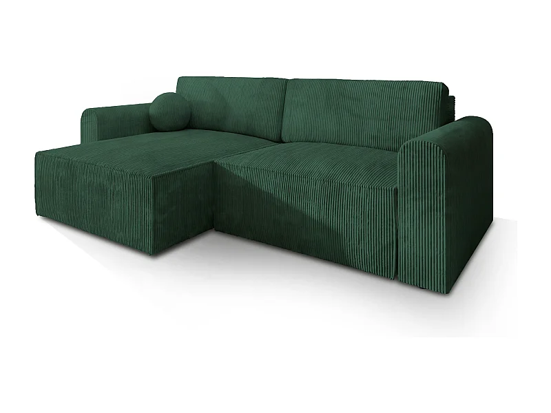 Canapé d'angle FIANO Vert Sapin en velours côtelé avec fonction de couchage