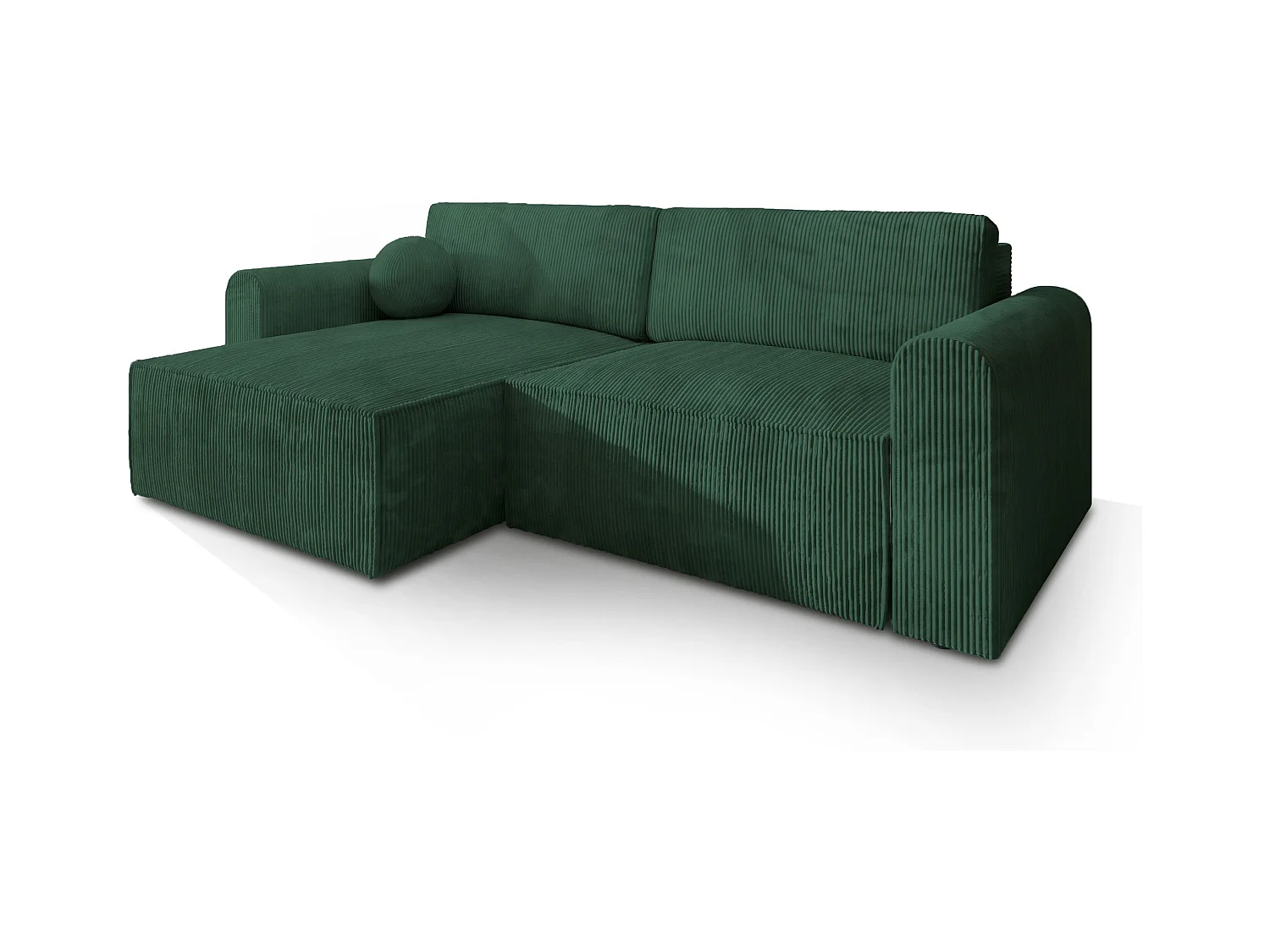 Canapé d'angle FIANO Vert Sapin en velours côtelé avec fonction de couchage