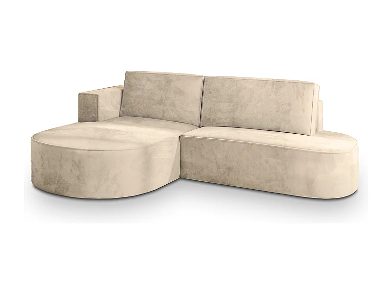 Canapé d'angle CORTIO Crème en velours avec fonction de couchage