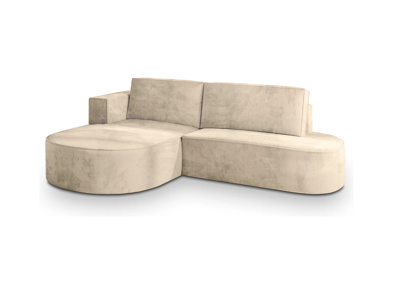 Canapé d'angle CORTIO Crème en velours avec fonction de couchage