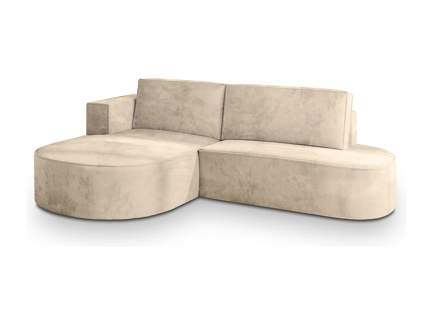 Canapé d'angle CORTIO Crème en velours avec fonction de couchage