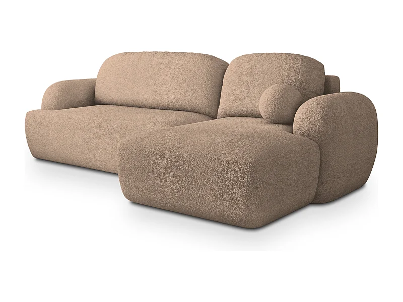 Canapé d'angle MODENZA Beige en bouclé avec fonction de couchage