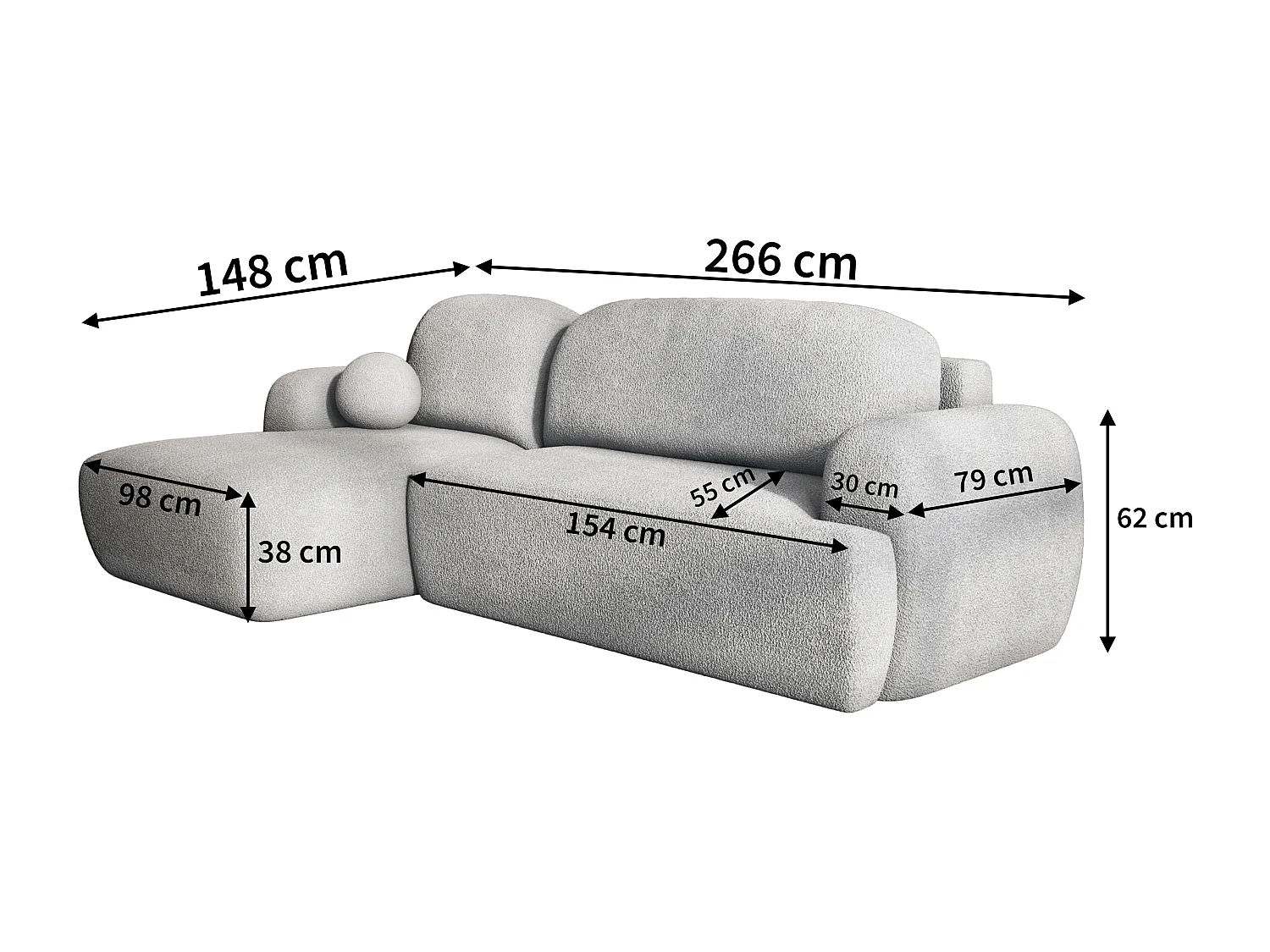 Canapé d'angle MODENZA Beige en bouclé avec fonction de couchage