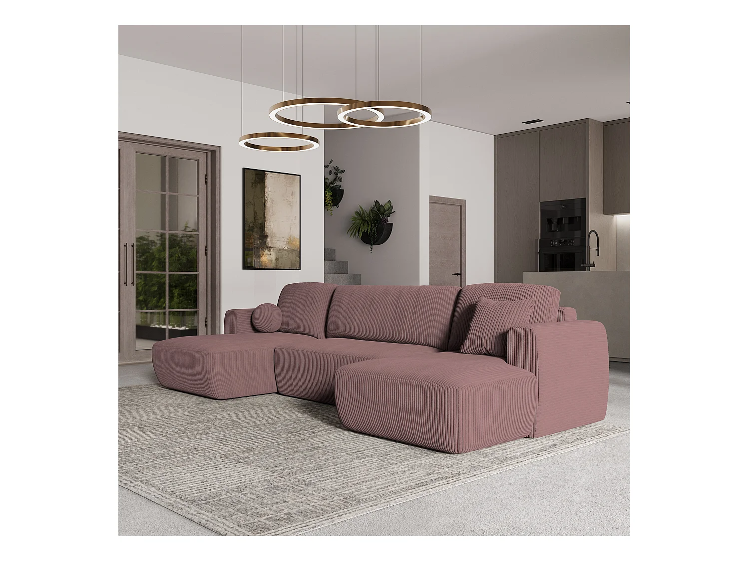 Canapé d'angle SENTUM Parme en velours côtelé avec fonction de couchage