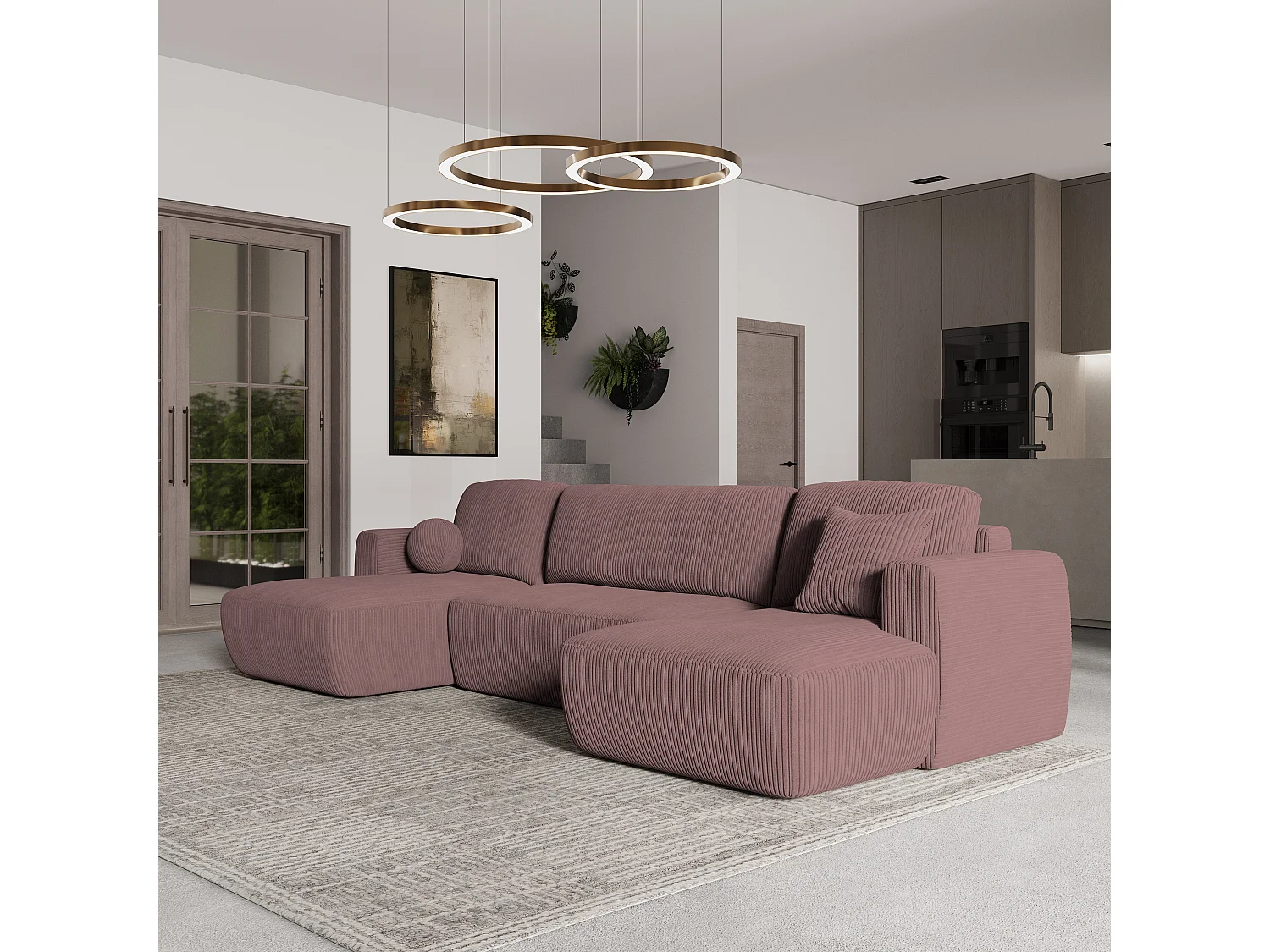 Canapé d'angle SENTUM Parme en velours côtelé avec fonction de couchage